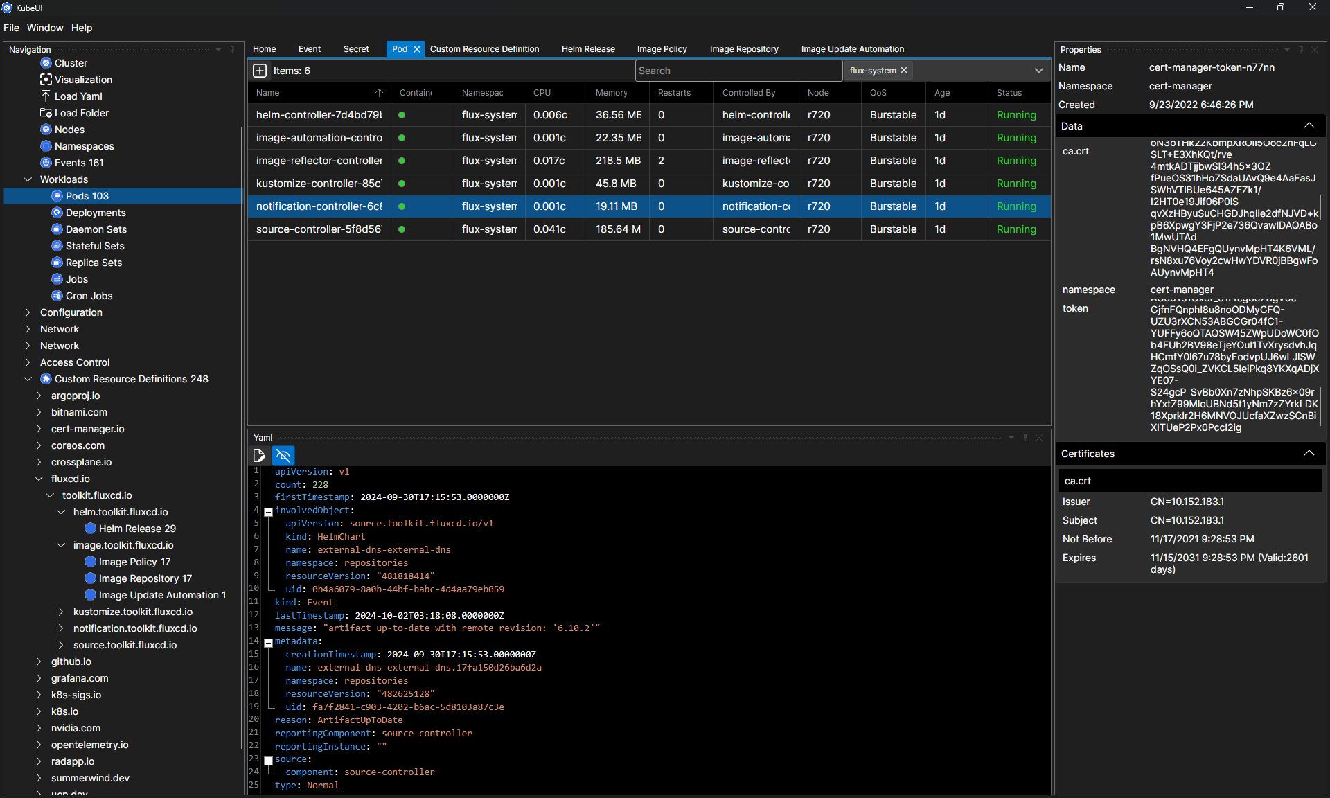 KubeUI showing a Kubernetes resource workspace